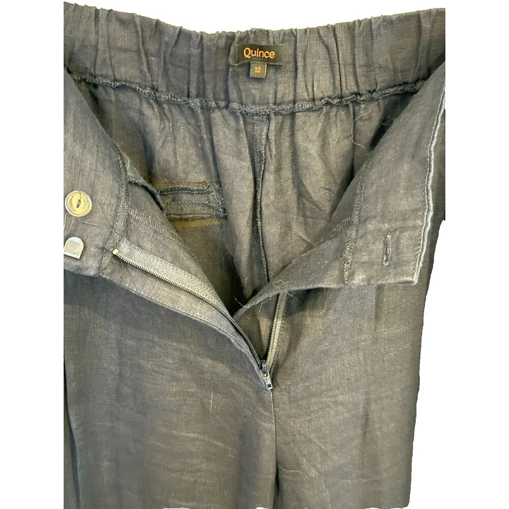 Quince 100% European Linen Navy Blue Pleated Trousers Women Sz 12 High Rise EUC